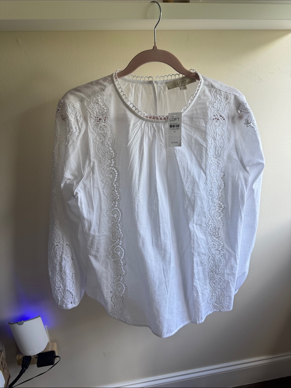 LOFT White Lace-Trim Boho Peasant Blouse size M , new